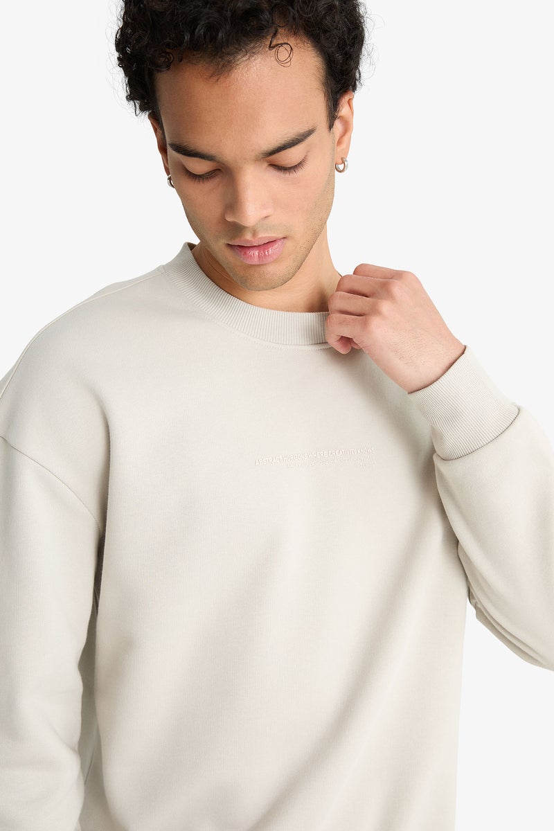 DeFacto Beige Man Boxy Fit Printed Long Sleeve Sweatshirt Casual - Image 4